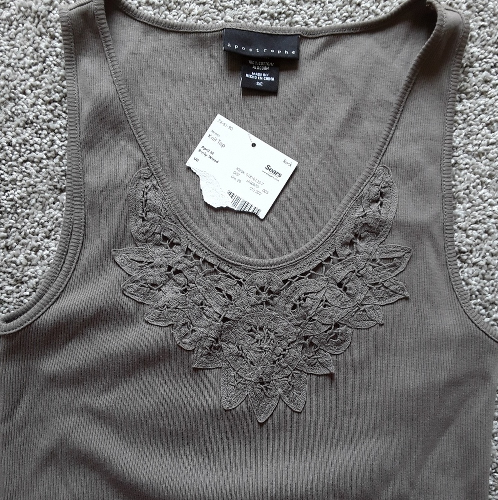 Apostrophe Women's Cotton Tank Top Size S Lace Front Knit Sleeveless New
